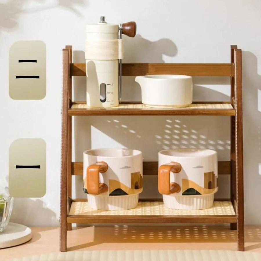 Bamboo 2‑Layer Countertop Organizer with Coffee Cup Holder