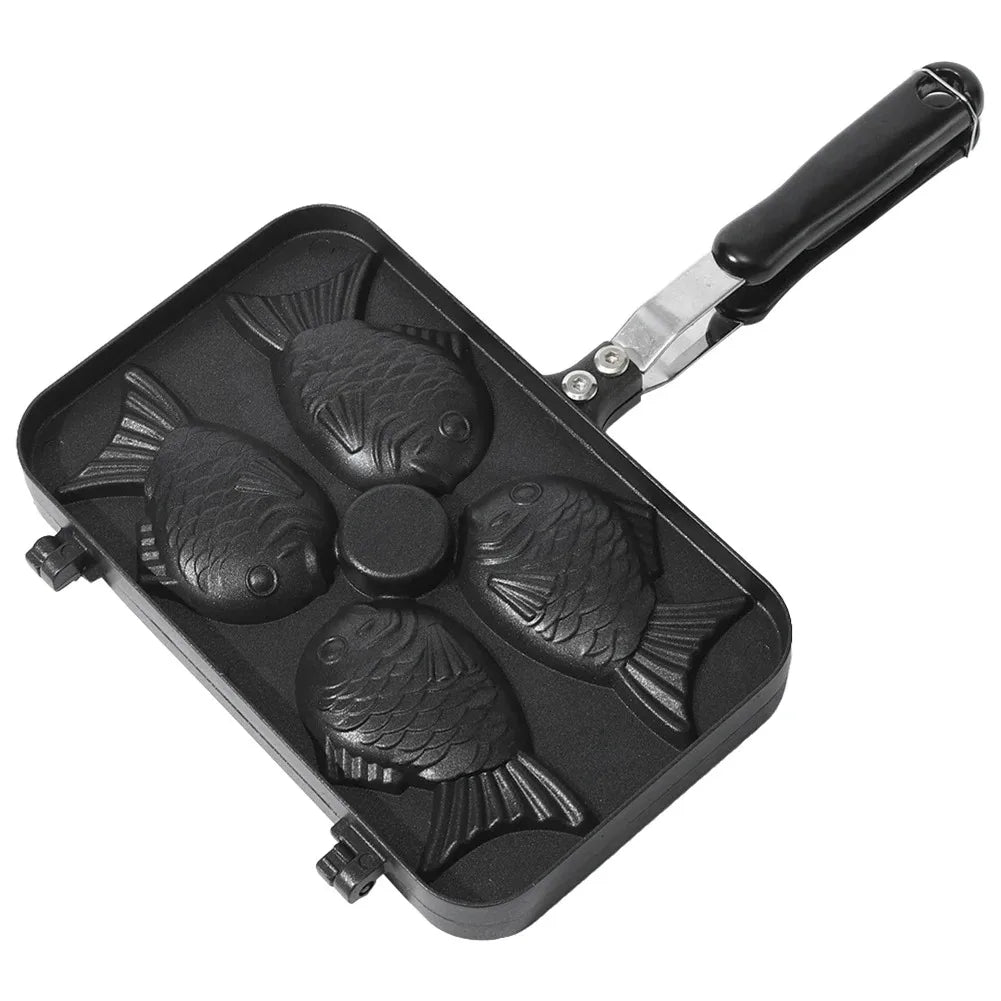 Four Fish Taiyaki Waffle Pan Non-Stick Cast Aluminum Mold
