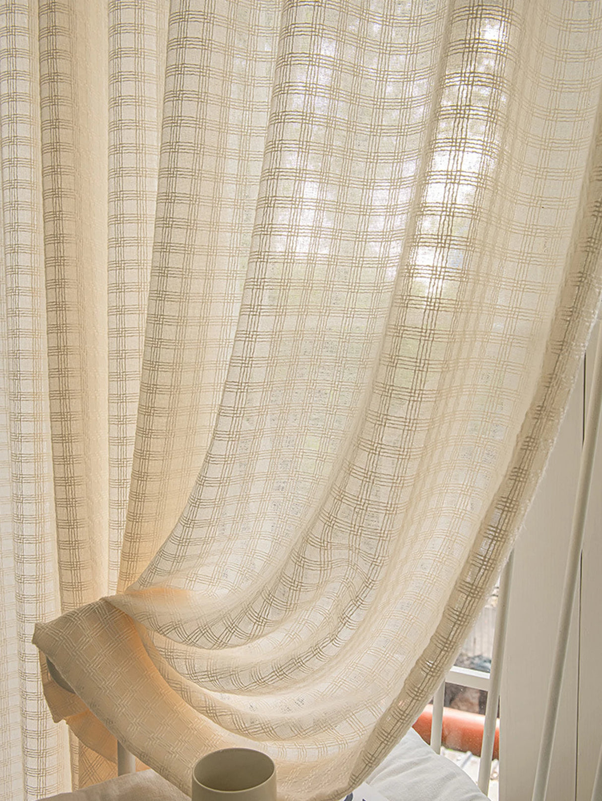 Japanese Linen-Cotton Beige Sheer Blackout Curtain Panel Bedroom
