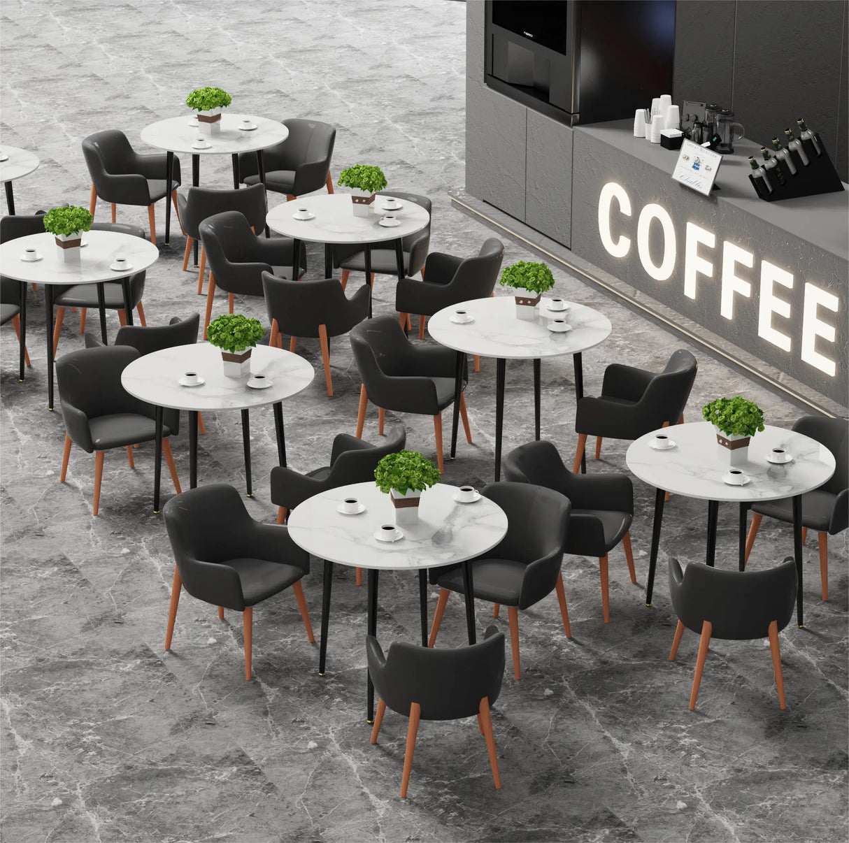 Modern Round Marble Top Dining Table for 4 with Metal Legs