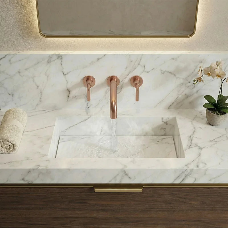 Wall Mounted Bathroom Faucet – Brass Dual Handle Hot Cold Mixer.
