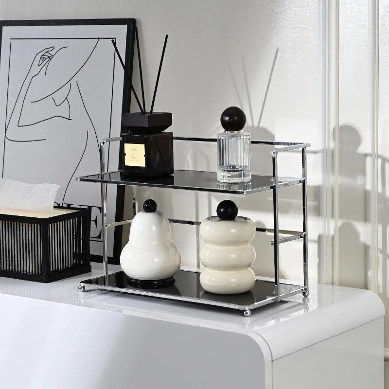 Double‑Layer Desktop Storage Rack with Acrylic Cup & Cosmetic Organizer