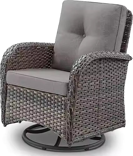 Patio Furniture Swivel Glider Chair - Outdoor Wicker Rocker with Cushions