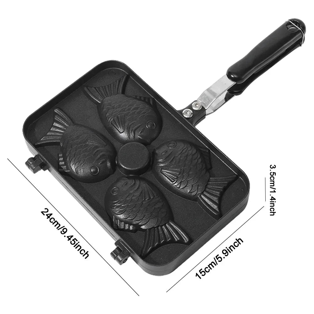 Four Fish Taiyaki Waffle Pan Non-Stick Cast Aluminum Mold