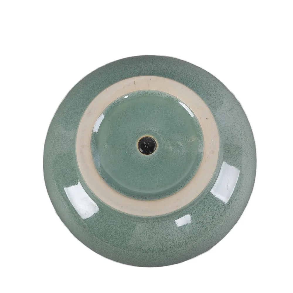 Green Reactive Glaze Ceramic Planter with Drainage for Tabletops