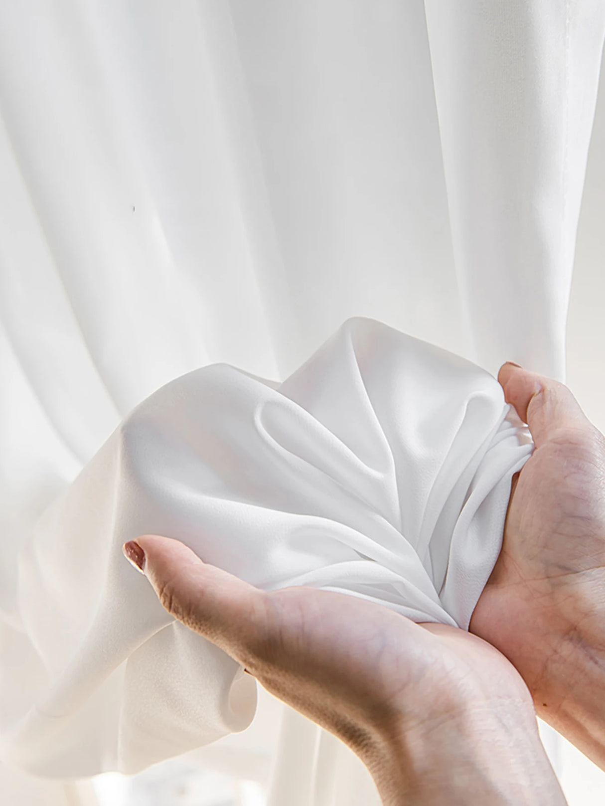 Self-Adhesive Semi-Blackout Bay Window Gauze Curtain Panel White