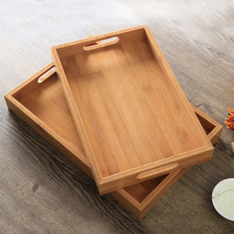 Wide Bamboo Organizer Tray with Handles for Cutlery and Utensils