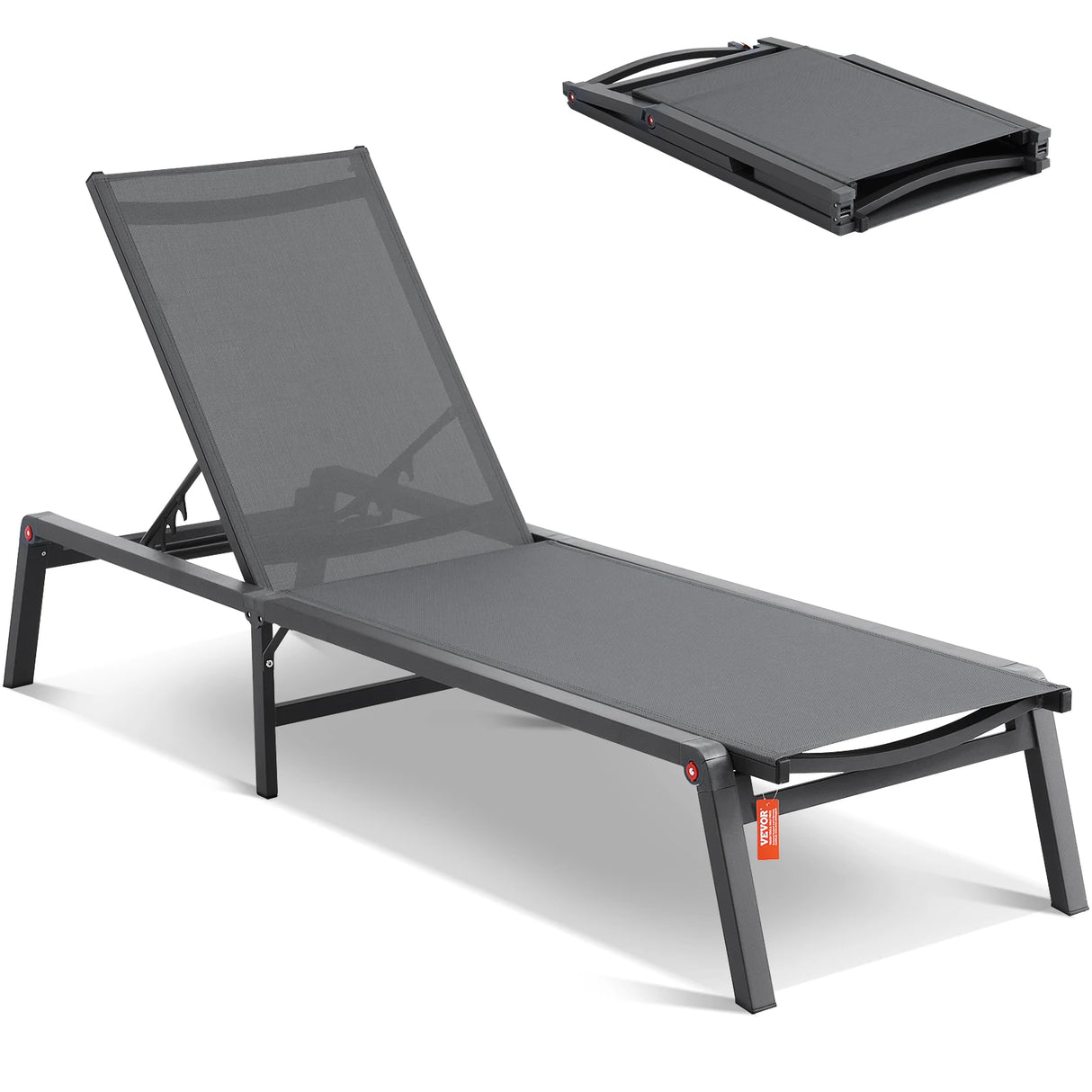 SucceBuy Aluminum Patio Chaise Lounge Chair Foldable 5-Position Dark Gray