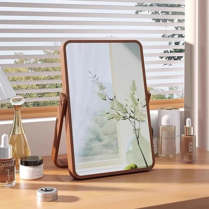 Foldable 360° Wooden Framed Desktop Makeup Mirror, HD Reflection