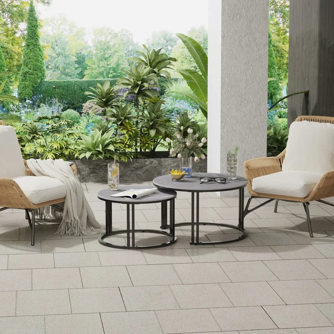 LUVODI Nesting Sintered Stone Coffee Tables Set, Round Pair