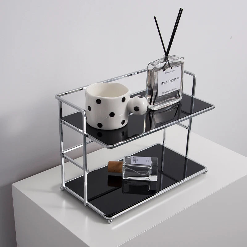 Double‑Layer Desktop Storage Rack with Acrylic Cup & Cosmetic Organizer
