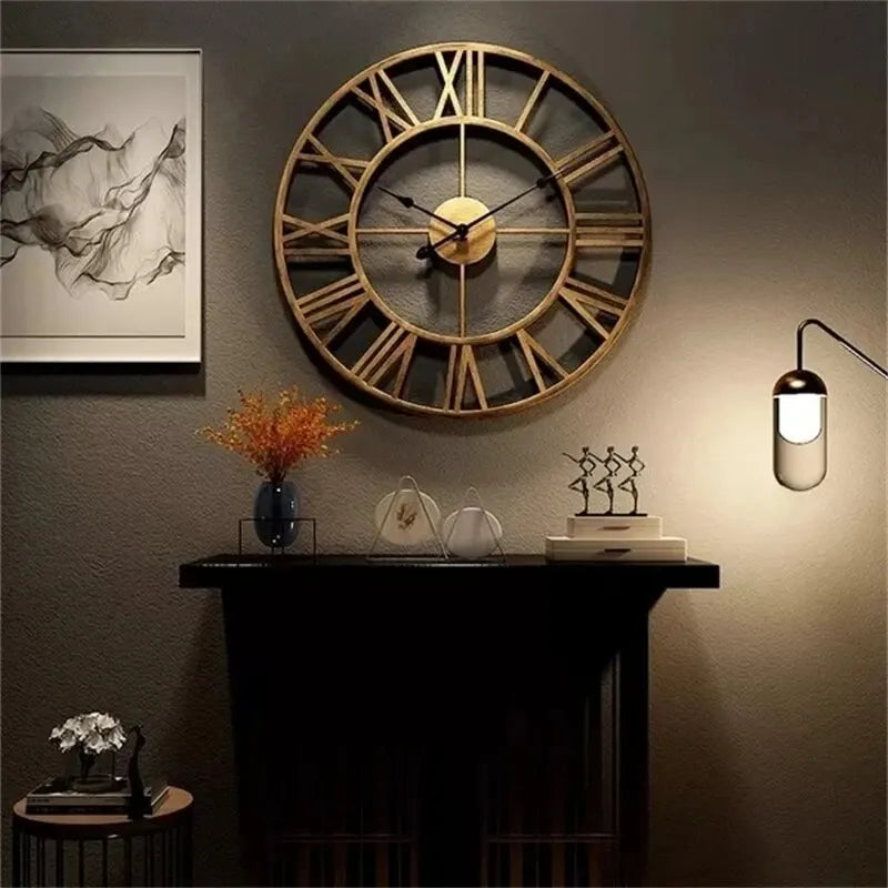 Large 40cm Metal Roman Numeral Silent Wall Clock Rustic