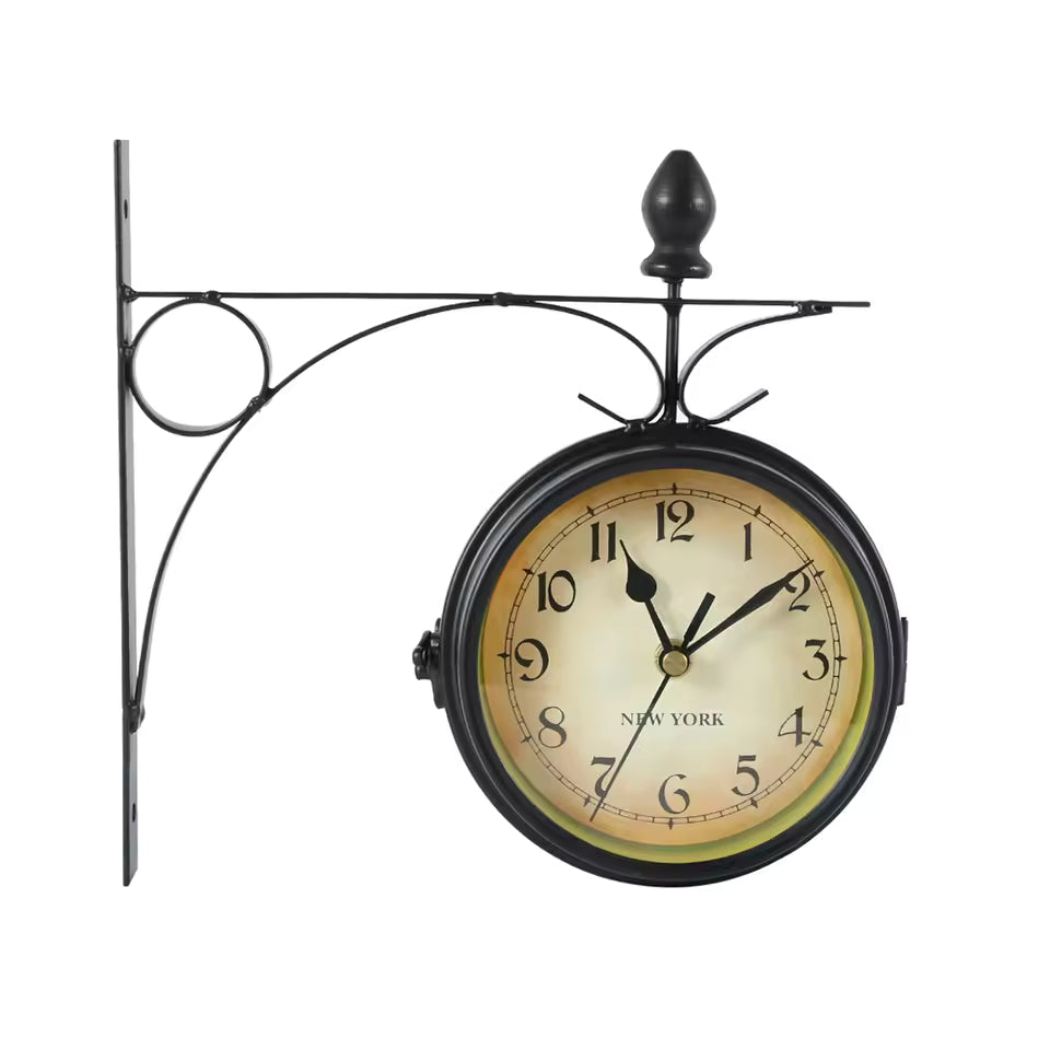 Metal Wall Clock - Antique Retro Double-Sided Silent Clock for Home and Office Decor