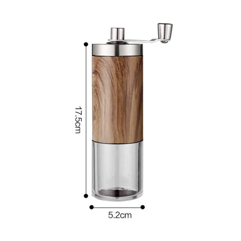 Portable Hand-Crank Coffee Grinder Wood Grain Stainless Steel Ceramic