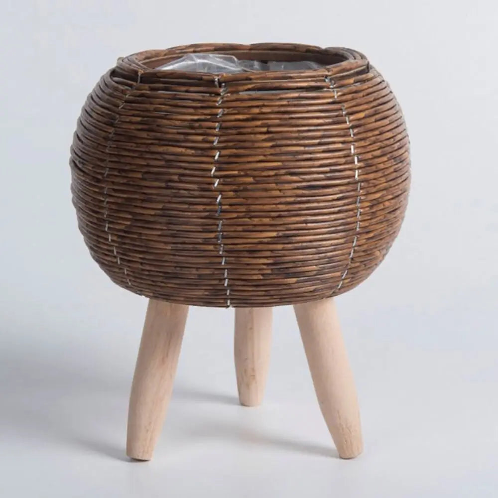 Nordic Rattan Woven Plant Pot with Removable Legs Stand