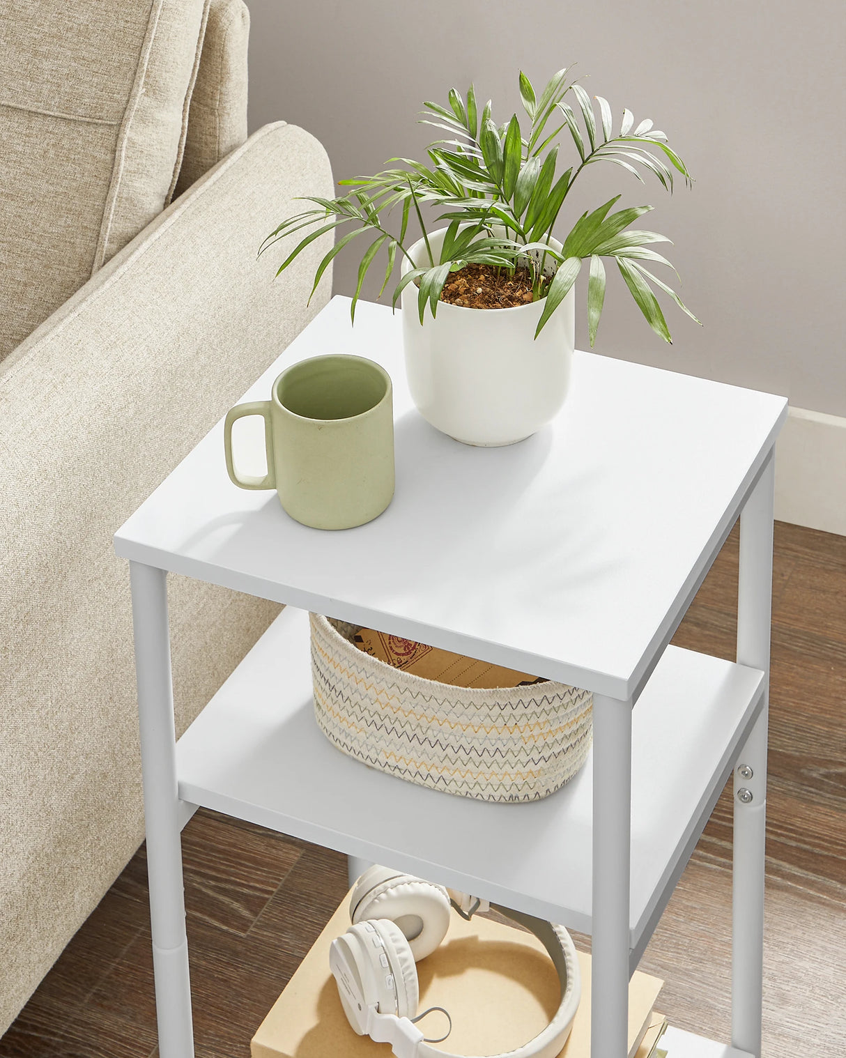 VASAGLE Modern Industrial 3-Tier Side Table with Adjustable Feet