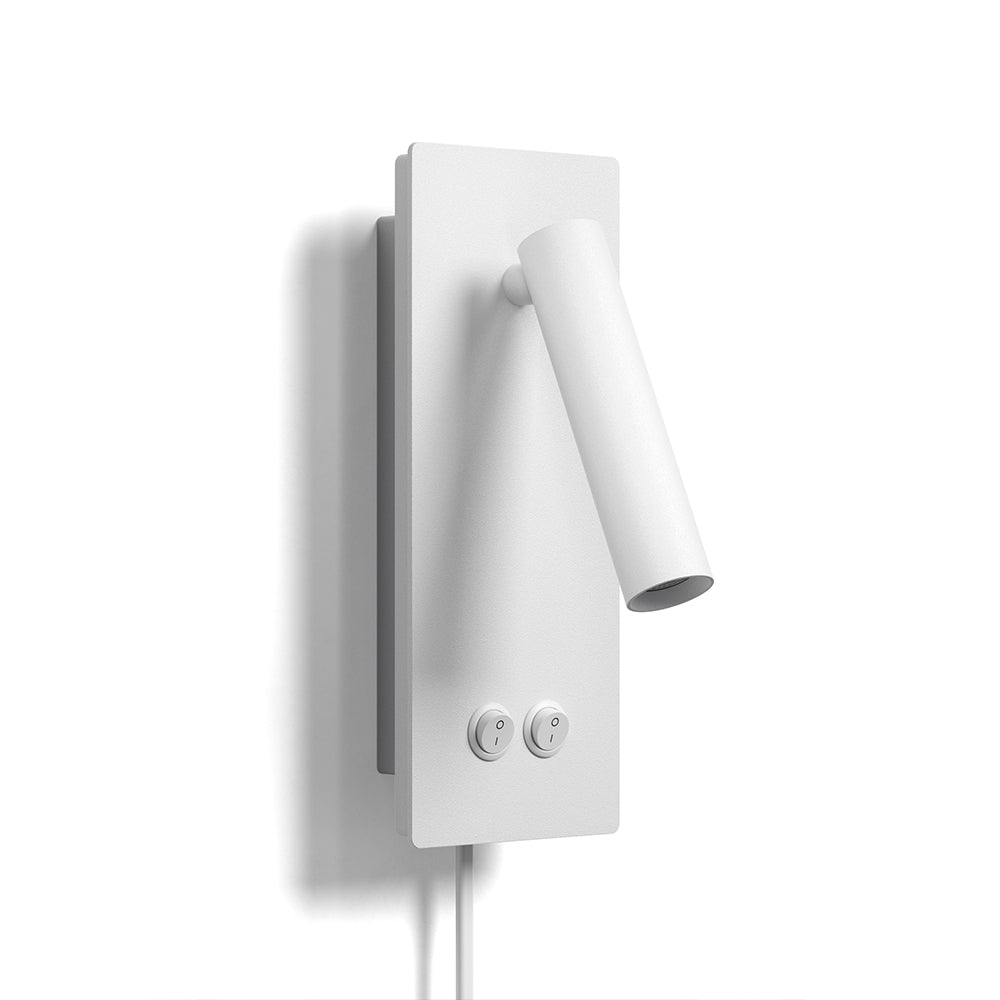Reading wall light with dual button controls close up