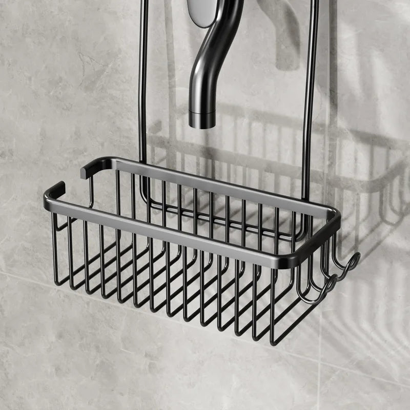 No-Drill Wall-Mounted Single-Tier Shower Rack Space-Aluminum Bathroom Organizer