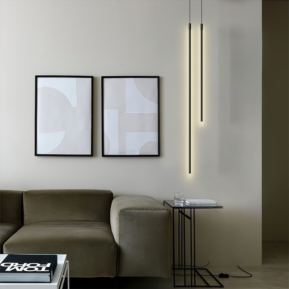 Cylinder tube pendant light shown from a side angle