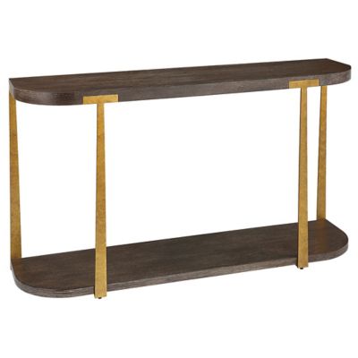 Uttermost Palisade Modern Oval Console Table Coffee Veneer Antique Gold Finish