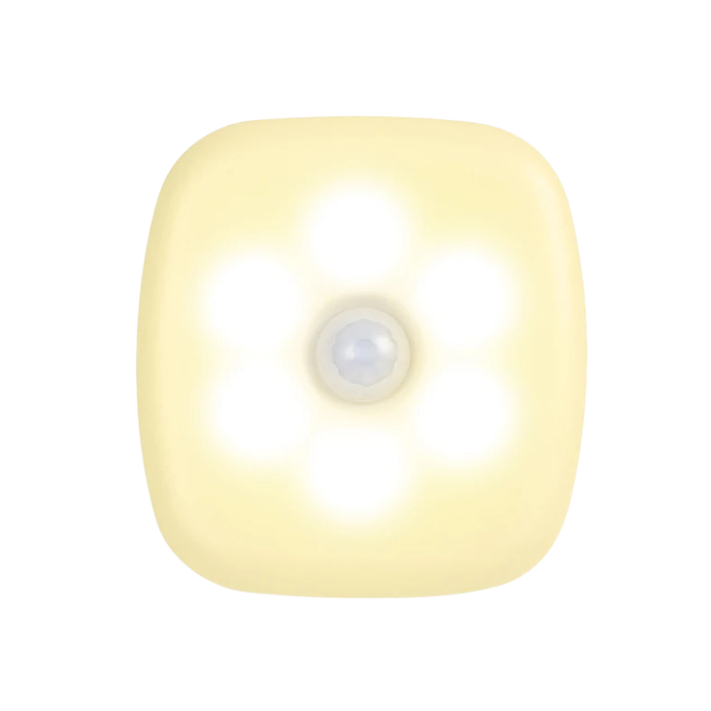 Square motion sensor light on a white background