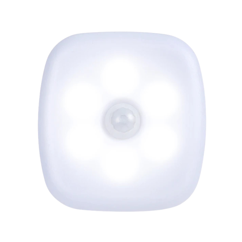 Square white motion sensor light on a white background