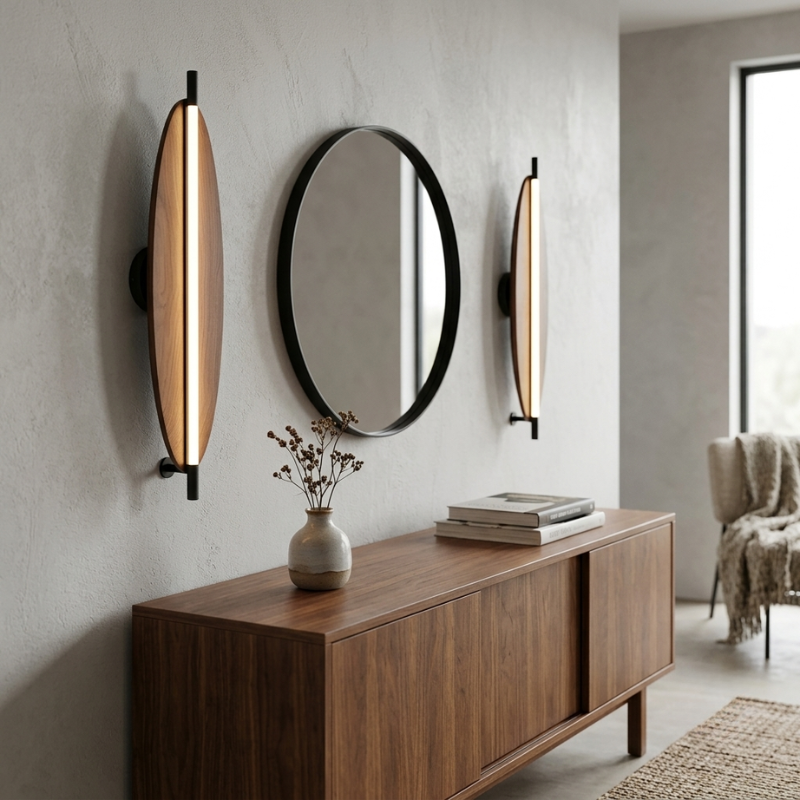 Scandinavian LED Wall Lamp With Woodgrain Finish