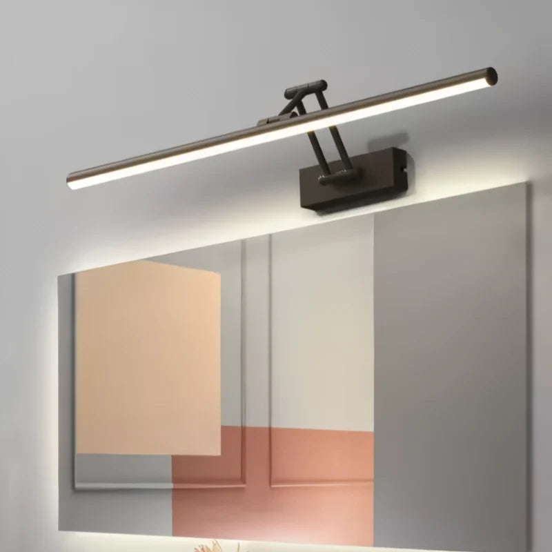 Minimalist LED mirror light with a smooth continuous glowing line