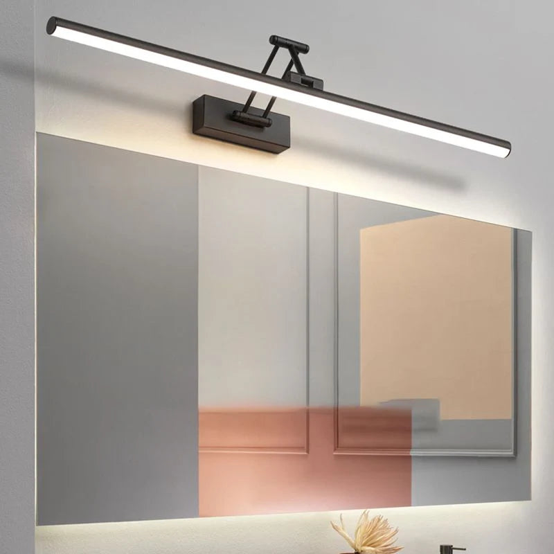Slim profile LED wall light suited to modern powder rooms