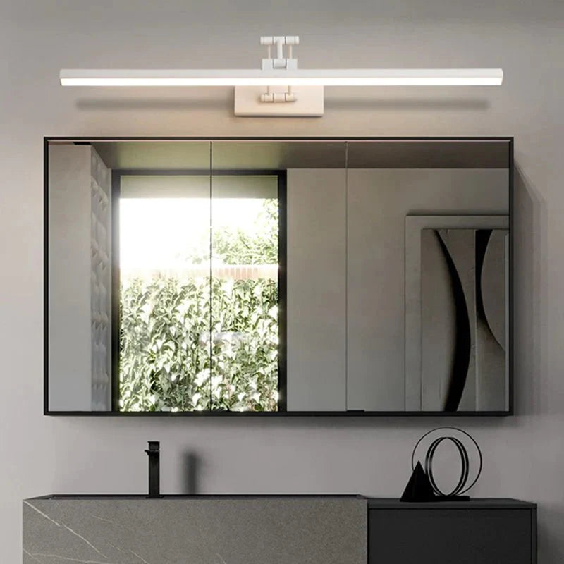 White finish over-mirror LED light bar for a vanity area
