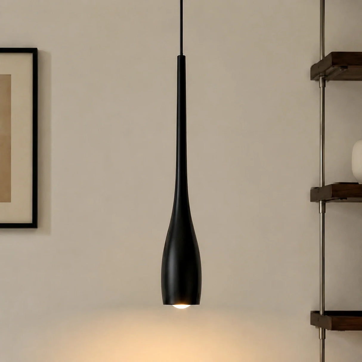 White water drop pendant light shown as a single hanging fixture