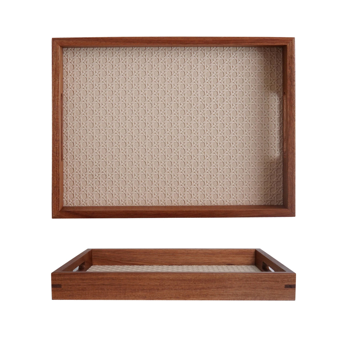 Acacia Wood Decorative Tray – Bamboo Pattern Jewelry & Vanity Organizer - Hurbane Home
