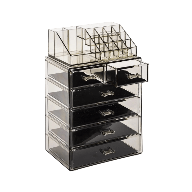 Acrylic Makeup Organizer – 6 Drawer Black Tint Cosmetic Storage Case - Acrylic Makeup Organizer - Hurbane Home