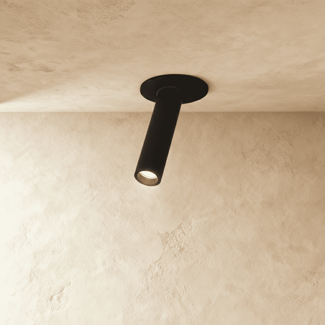 Adjustable tube ceiling spotlight in aluminium close detail view 2