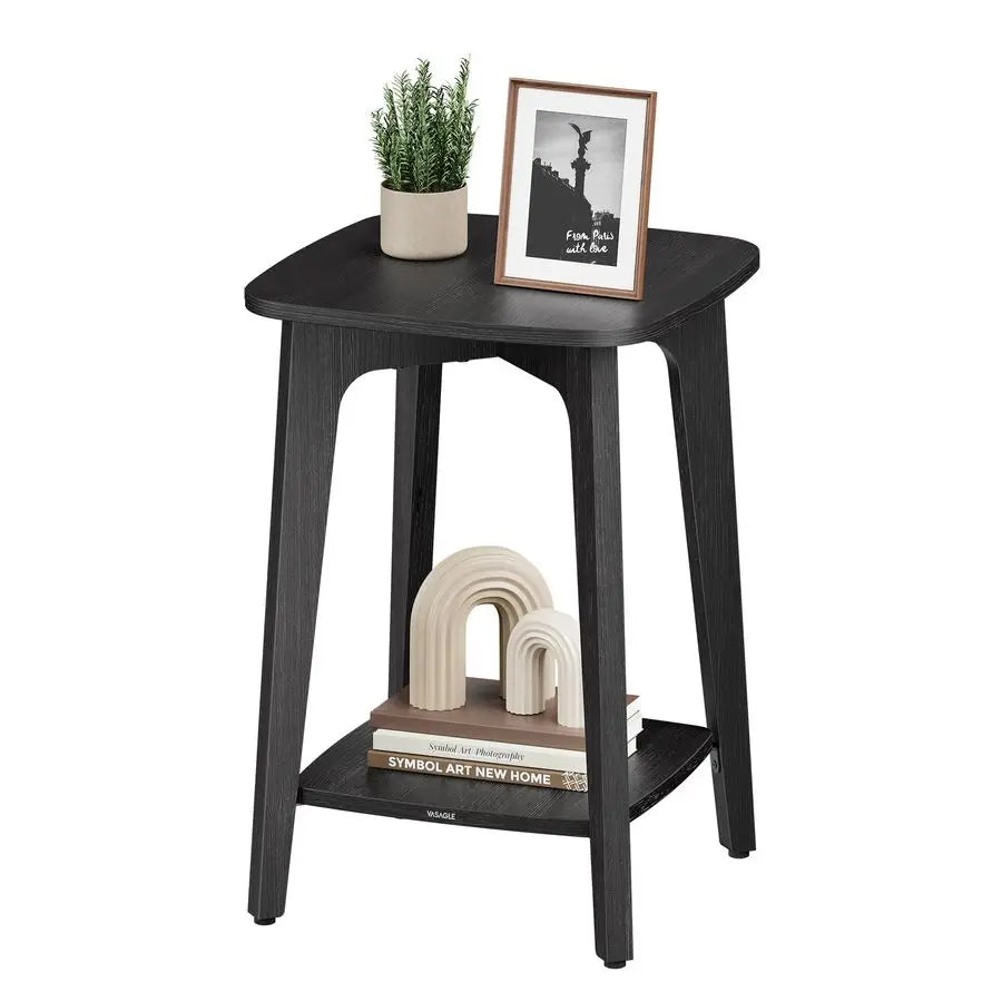 antique 2 tier end table with charcoal gray finish and shelf