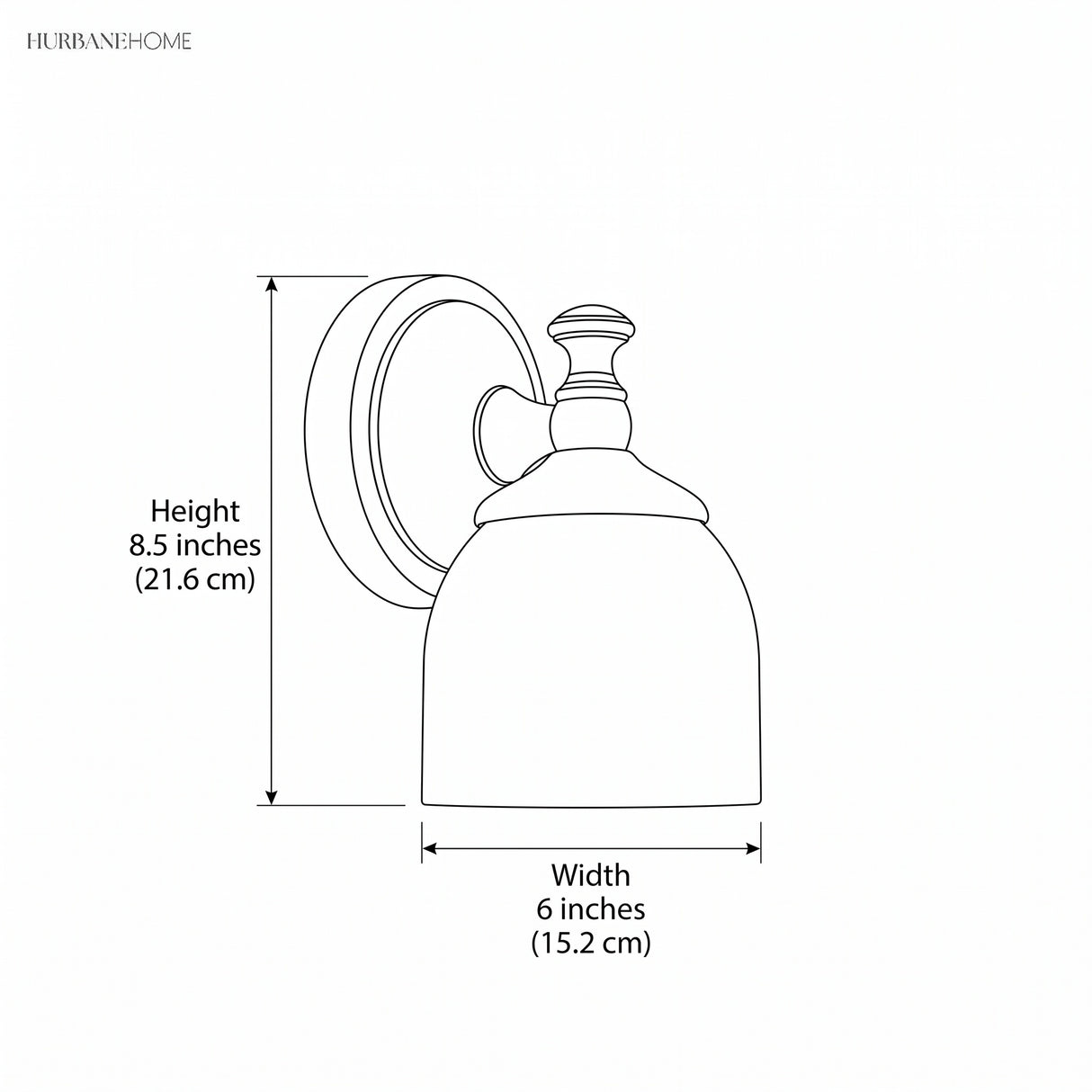Diagram showing sconce height 8.5 inches and width 6 inches