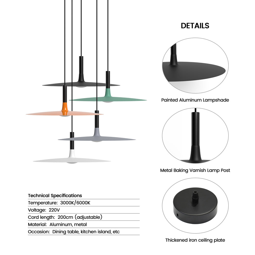 Pendant Light Flat Aluminum Shade LED Modern Minimalist Hanging Lamp