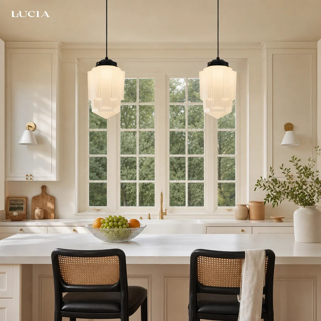 Art deco milk glass pendant light alternative angle view 31