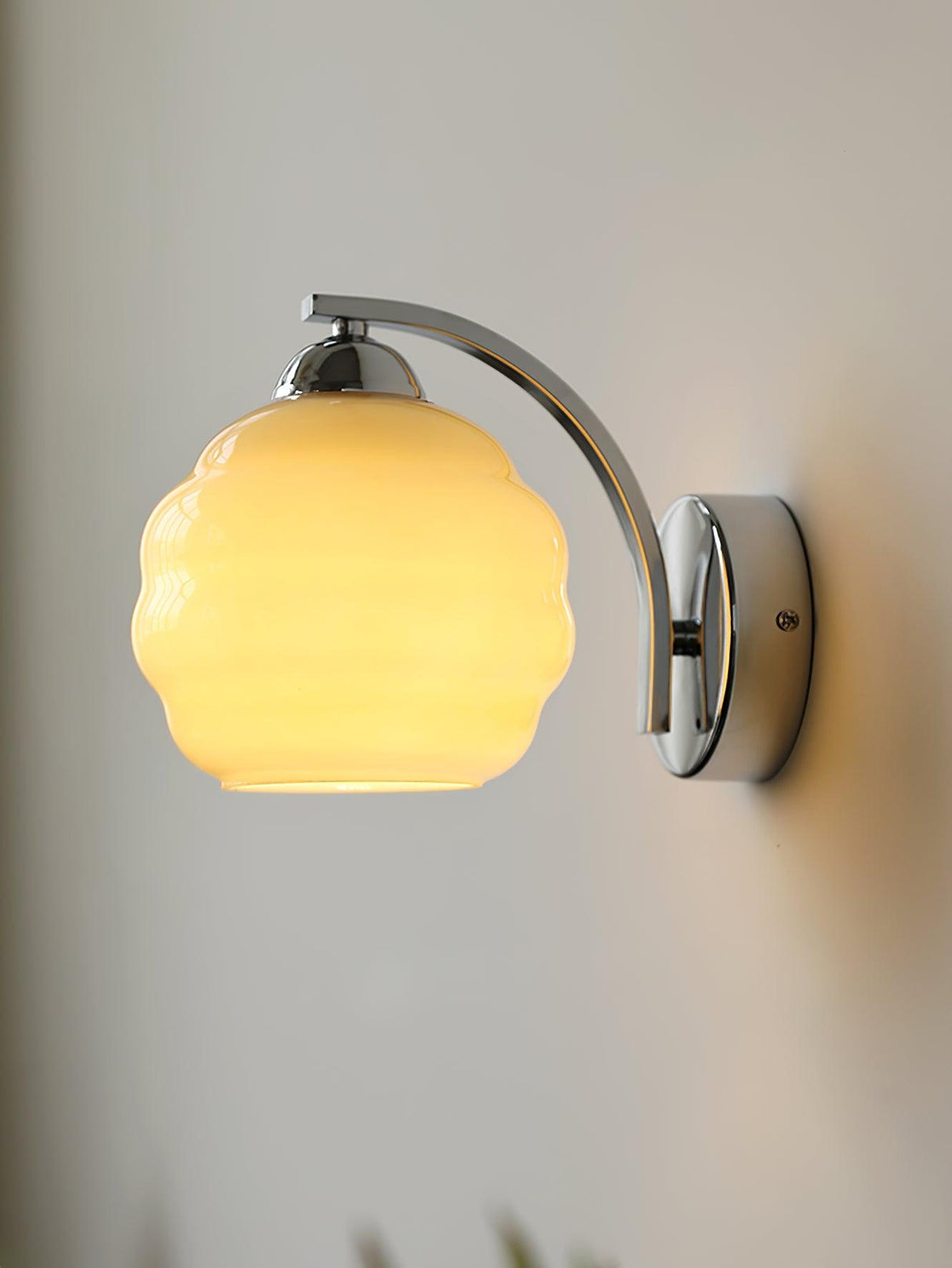 Opal glass globe sconce on a round backplate, gold finish, view 26