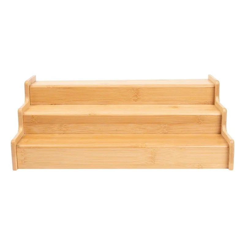 Bamboo spice rack arranged on kitchen countertop