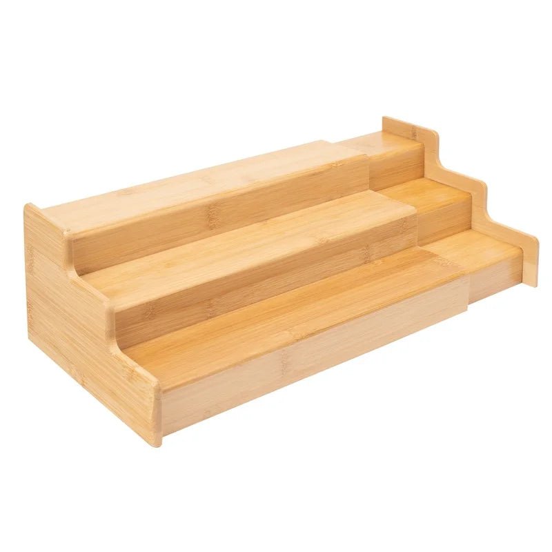 Bamboo Spice Rack – Expandable 3 - Tier Step Shelf Countertop Organizer - Hurbane Home