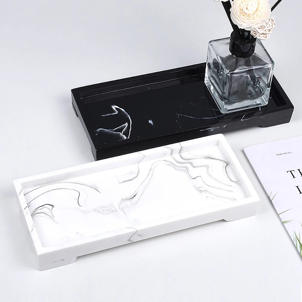 Bathroom Storage Tray - Elegant Marble Design for Jewelry and Toiletries - Marble Bathroom Tray - Hurbane Home