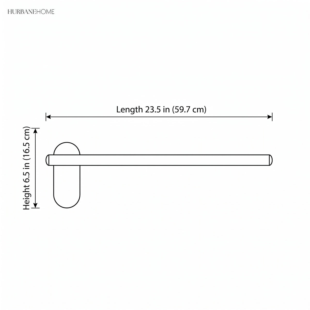 Line drawing of the bar, 23.5 in long and 6.5 in high