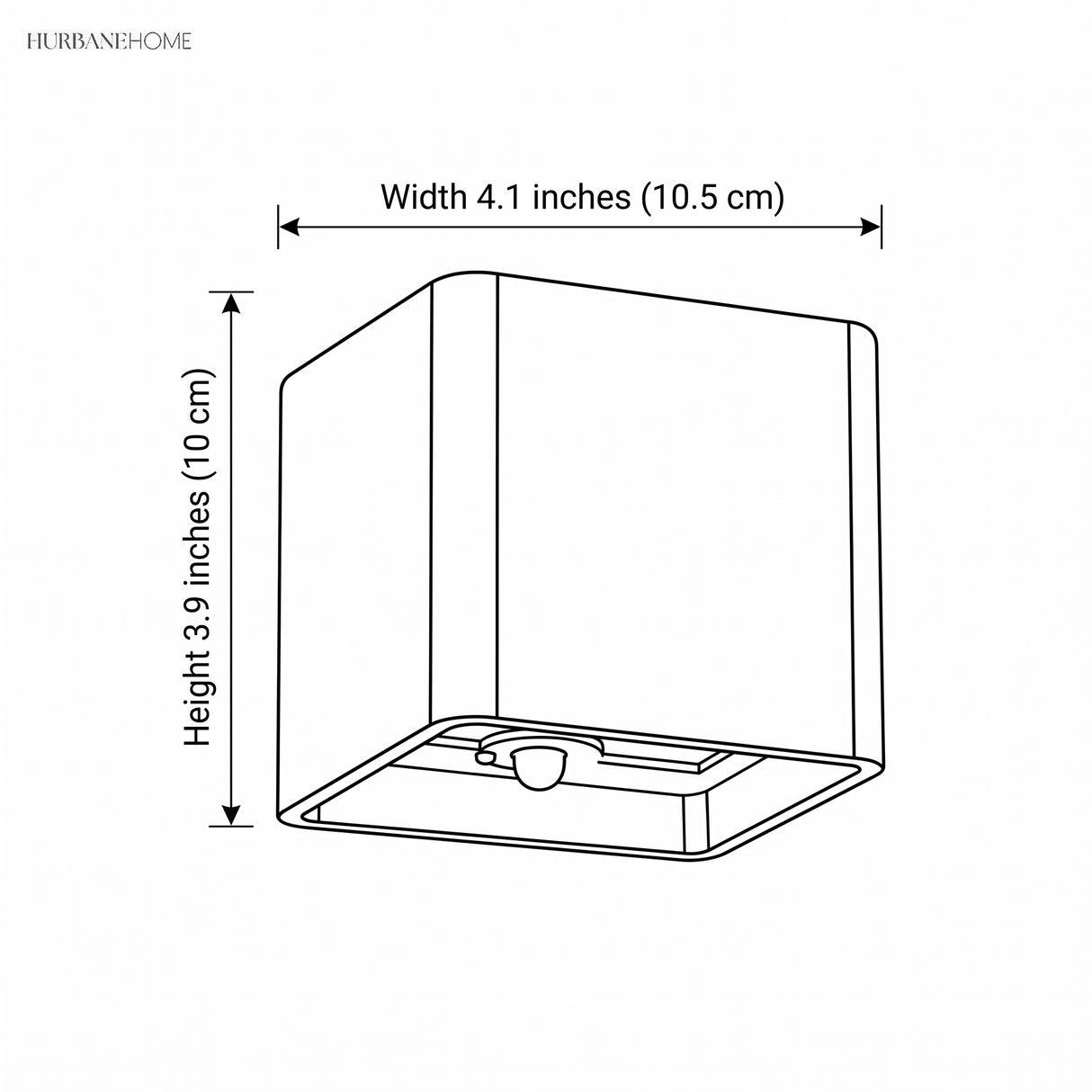 Line drawing of the cube wall sconce with width and height labels