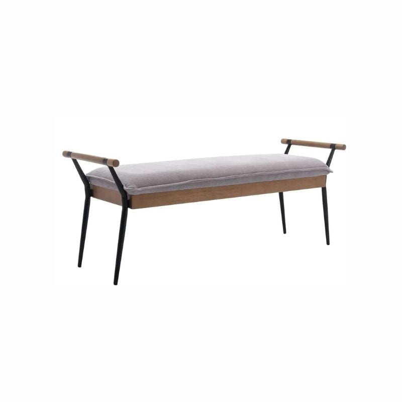Bedroom Bench – Modern Chenille Upholstered Seat With Arms And Metal Legs.