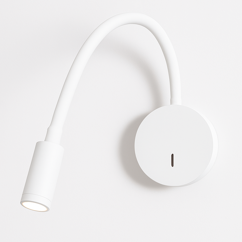 White gooseneck light with the switch on the round backplate