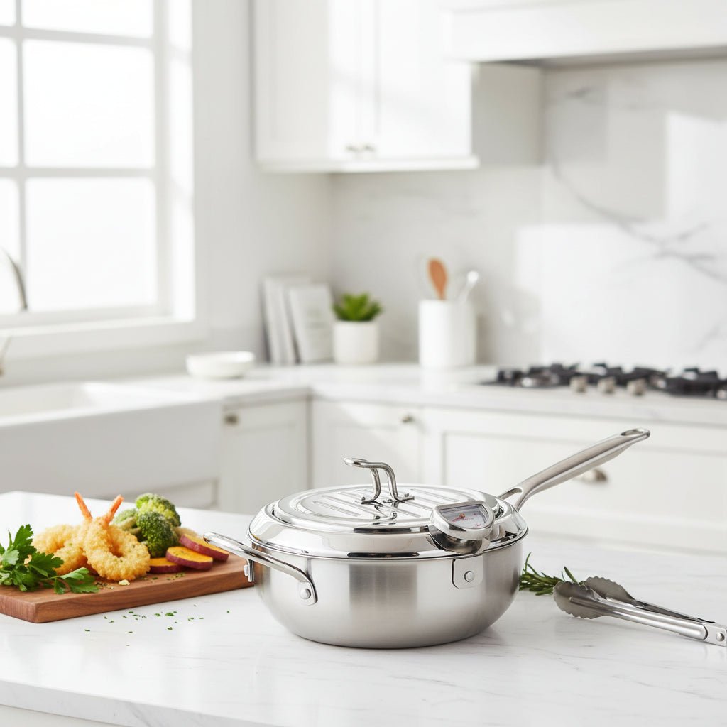 Best Pots for Deep Frying - Japanese Fry Pot with Thermometer for Precision Cooking - Deep Frying Pan - Hurbane Home