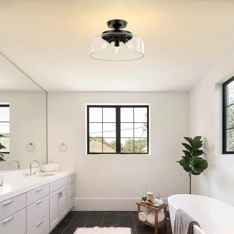 Black clear glass semi flush mount ceiling light