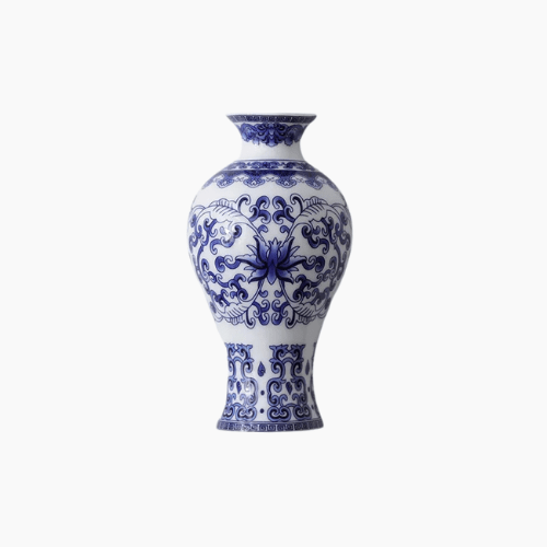 Blue and White Porcelain Wall Vase with Classic Floral Design - Hurbane Home