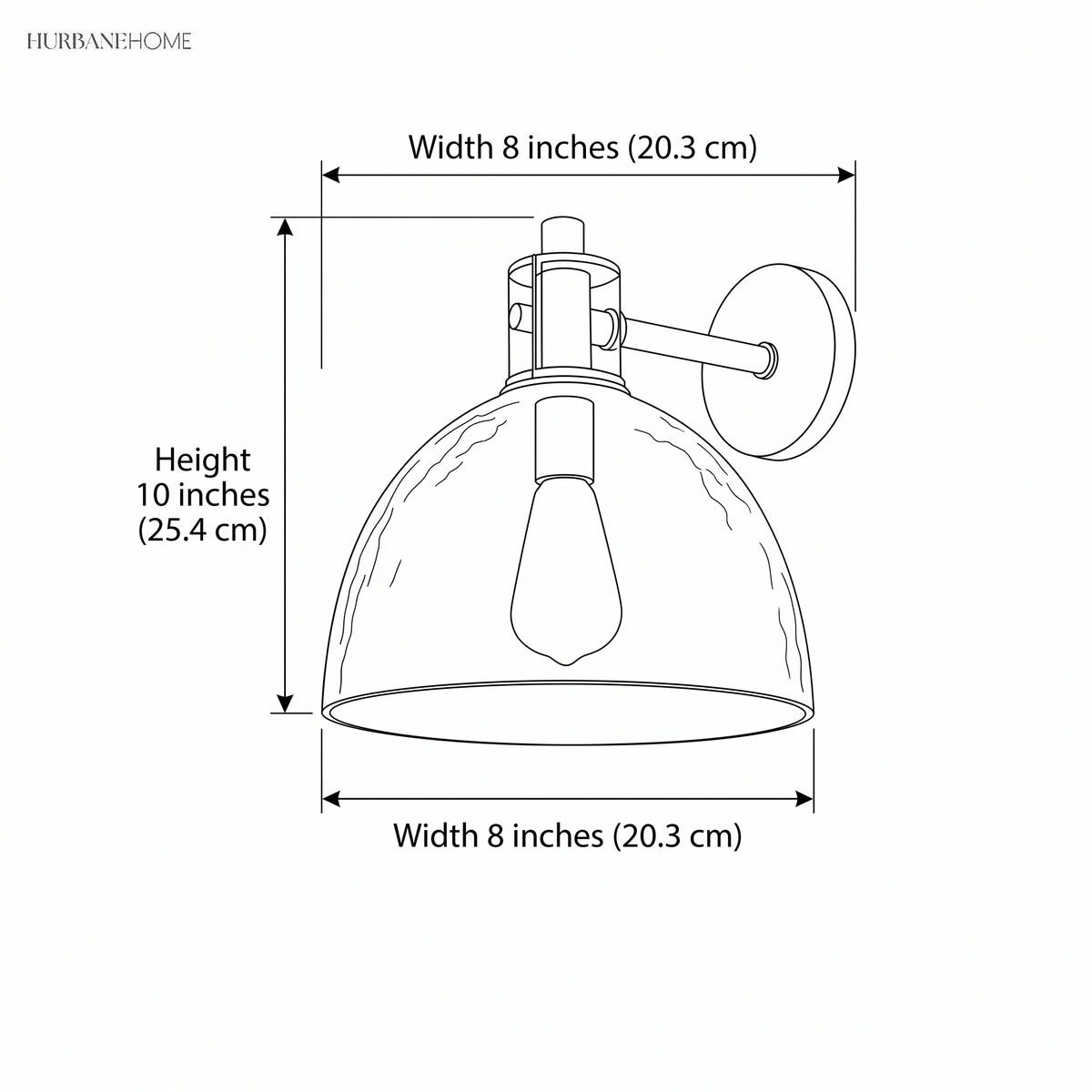 Drawing giving the dome width 8 inches and overall height 10 inches
